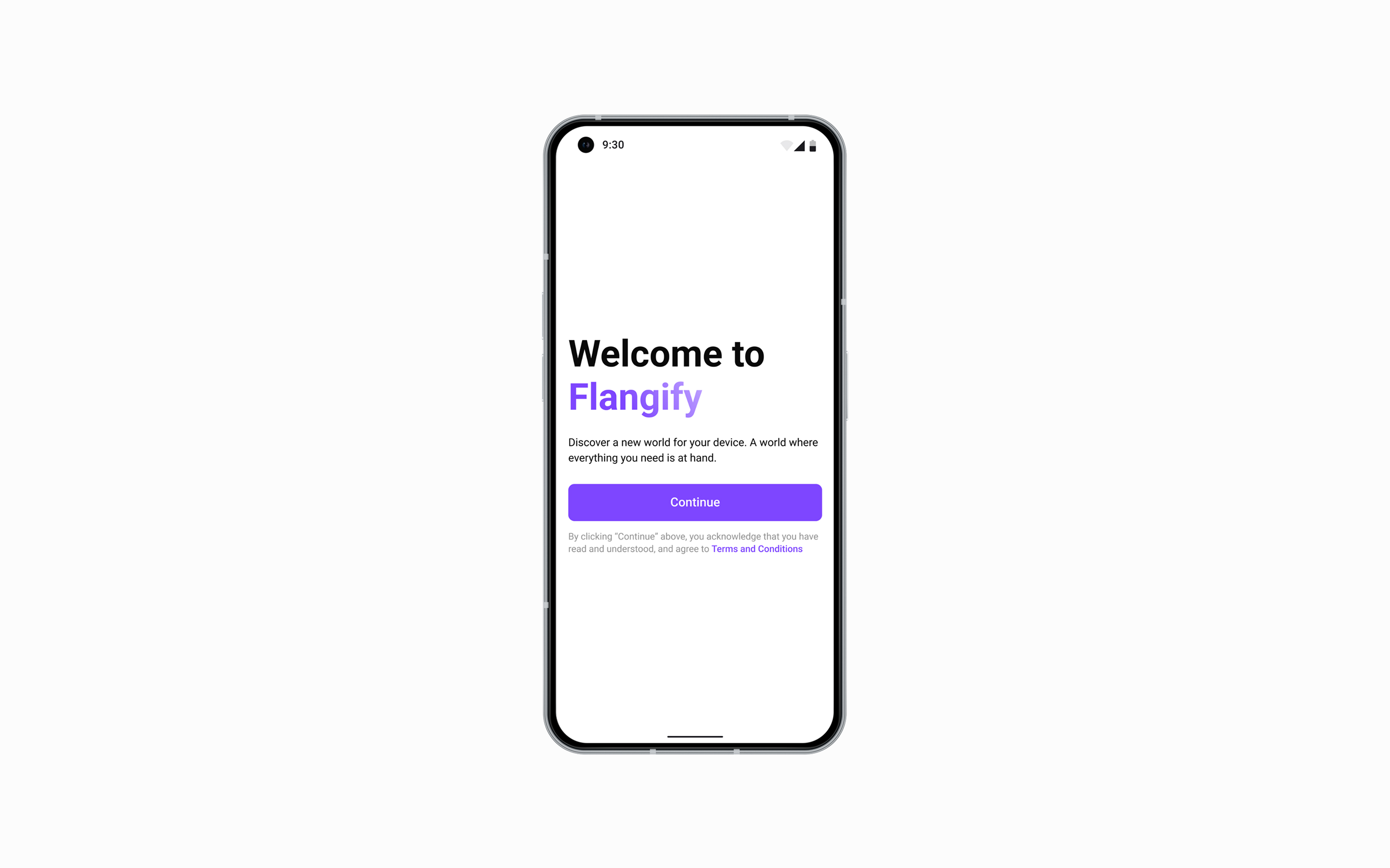 Приветственный экран приложения Flangify
