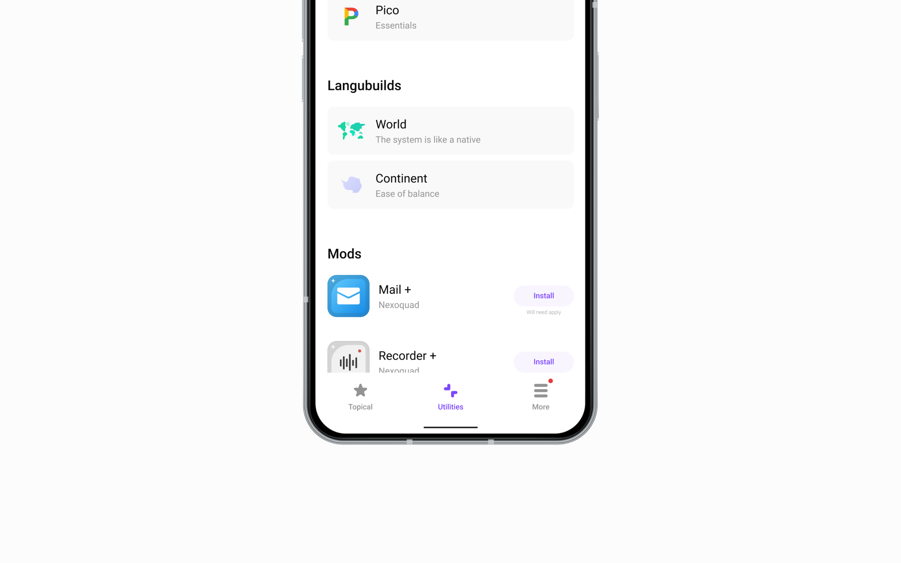 Раздел с утилитами приложения Flangify
